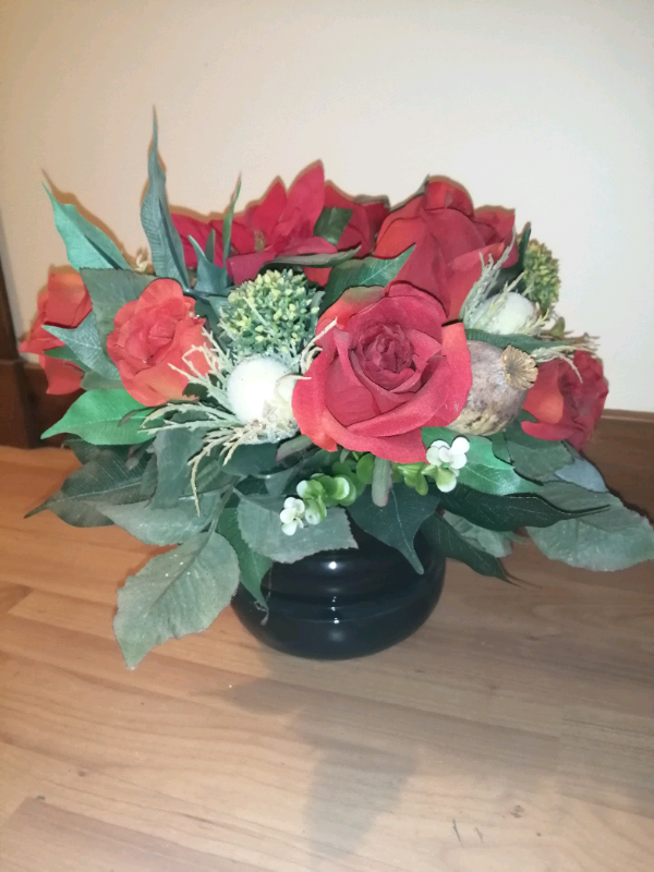 Artificial Flowers in Black Glass Vase in Cupar, Fife Gumtree