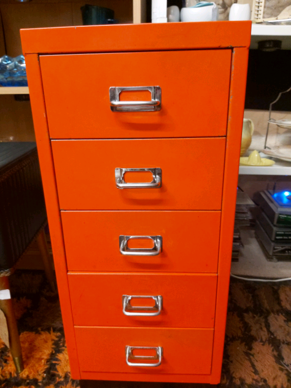 Industrial Metal Red Orange Vintage Filing Cabinet Industrial Retro