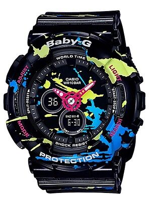 Casio Baby-G * BA120SPL-1A Splatter Pattern Black Anadigi Watch Ivanandsophia