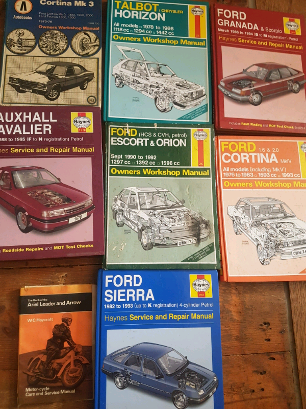 Haynes workshop manuals plus an Ariel leader and arrow device manual