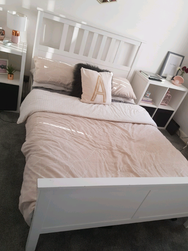 Ikea white double bed with large headboard in Whitefield, Manchester