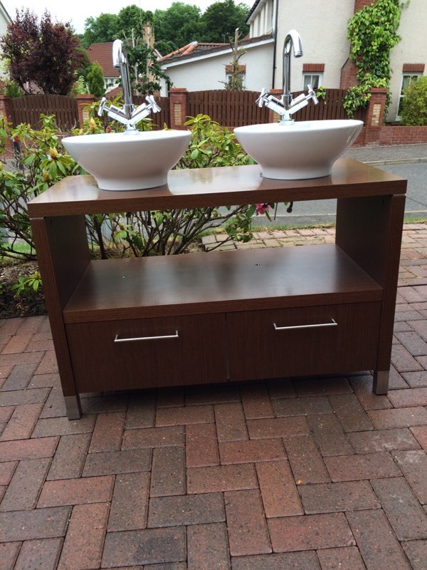 High Quality Porcelanosa Twin Sink Vanity Unit with Taps and Mirrors