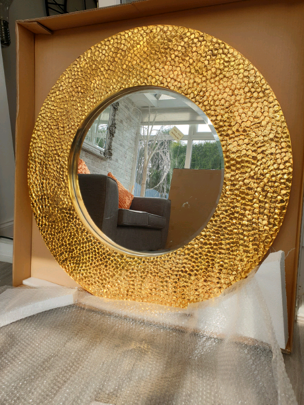 Large round shiny gold mirror. 1000mm diameter in Oldham, Manchester