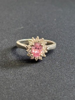 Fancy Pink CZ Band Ring .925 Sterling Silver Size 7