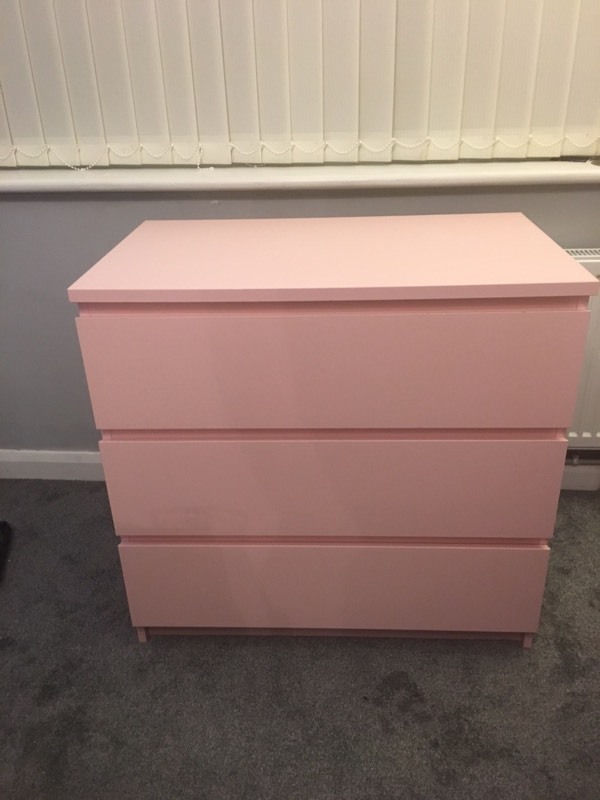 Pink IKEA Malm 3 chest drawer bedroom unit in Gloucester