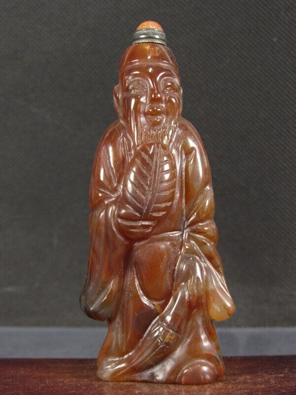 Chinese "Zhu Ge Liang" Carved Natural Agate Snuff Bottle