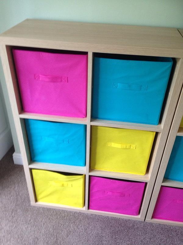 B & Q storage units with coloured material boxes in Stevenage