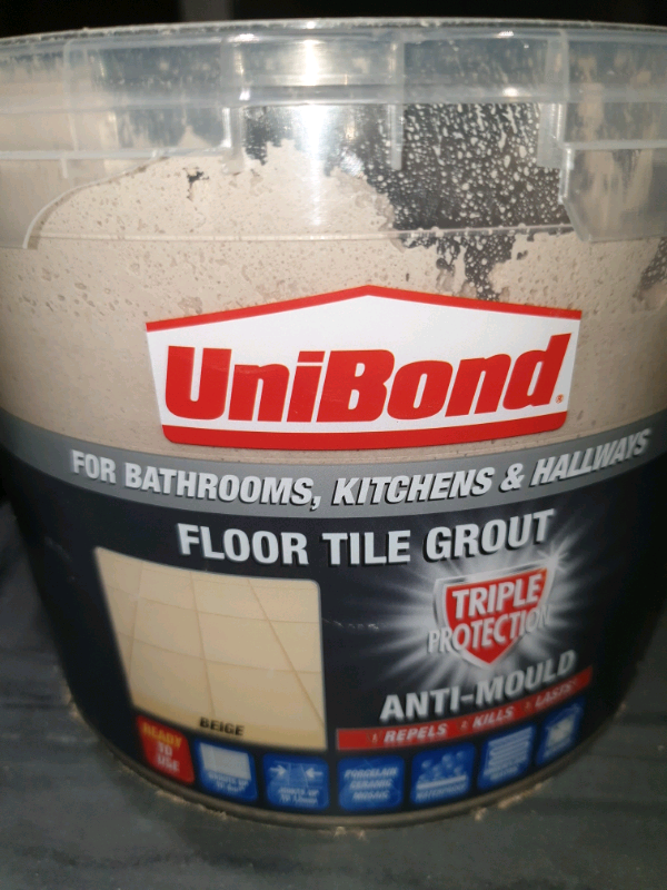 Unibond beige ready mixed floor grout, part used 3.75kg tub in