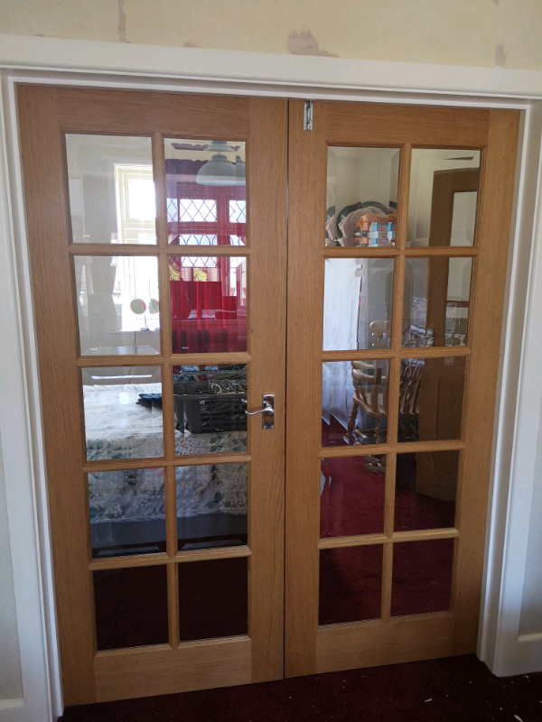 Solid oak glazed internal French doors set in Bournemouth, Dorset
