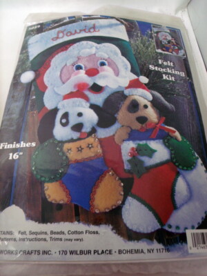 Design Works Felt Jewel Stocking Kit PUPPY PALS - SANTA AND PUPPIES 16"