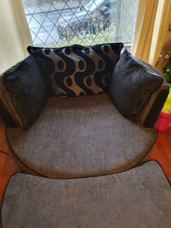 DFS cuddle chair and half moon foot stool in Batley, West Yorkshire