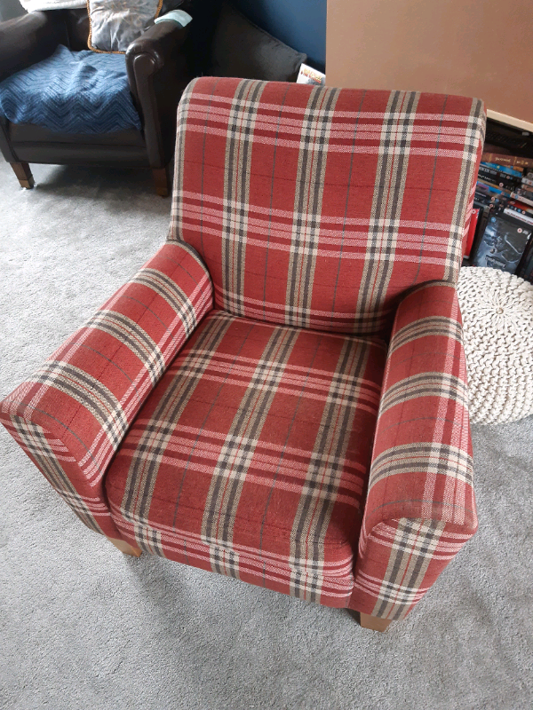 Red, tartan, fabric armchair. CURRENTLY UNDER OFFER in Blofield