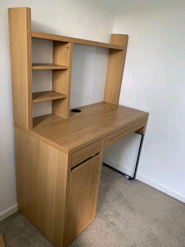 Ikea Micke Desk Workstation Oak Effect Assembled Back To School