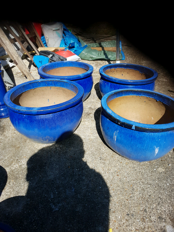 Large blue clay garden pots in Brighton, East Sussex Gumtree