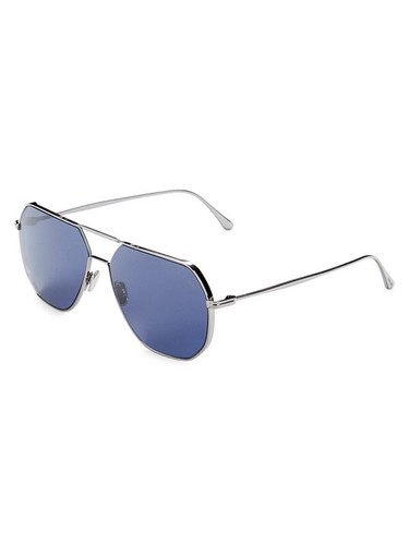 Pre-owned Tom Ford $485 In Box  Men's 59mm Aviator Sunglasses W/blue Lens In Gray