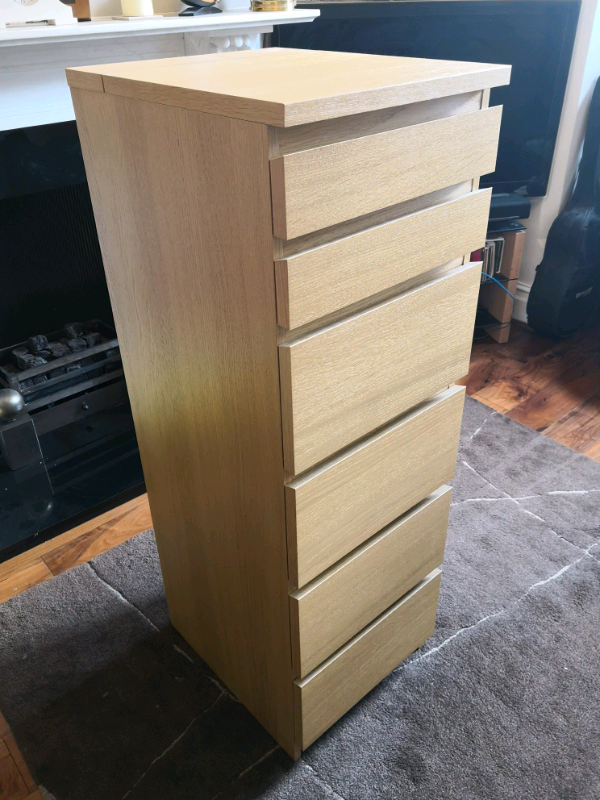New Ikea Malm Tallboy Chest of 6 Drawers in Oak Veneer in Tooting