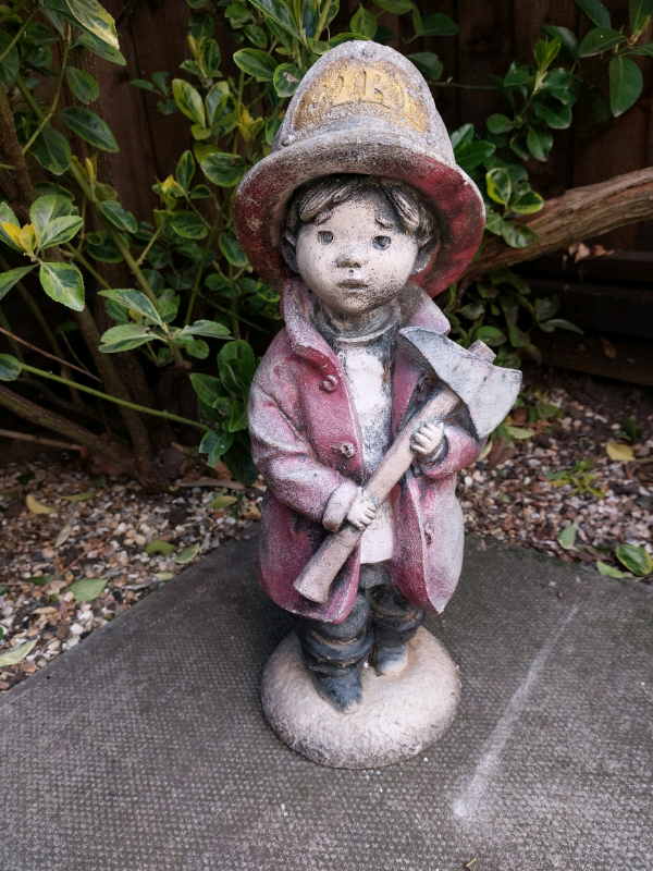 Vintage sweet Fireman Firefighter Child Garden statue Ornament in