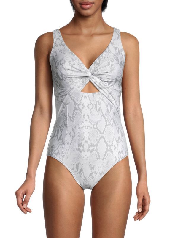DKNY Printed Peek-a-Boo Twist One Piece Swimsuit Women's