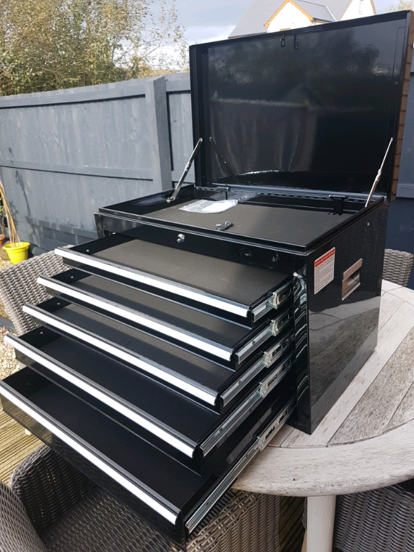 Halfords 5 Drawer Toolbox Chest Black Heavy duty Lockable in