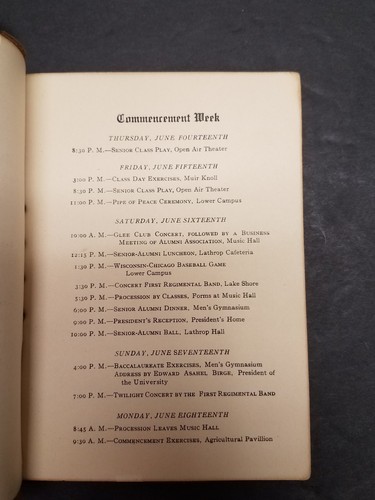 Antique 1923 UW University of Wisconsin Leather Graduation Book