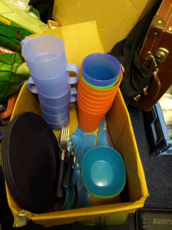 Camping plastic plates cups beakers bowls cutlery set in Chryston