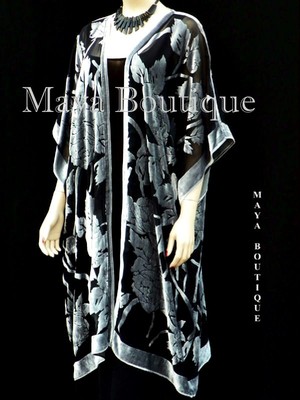 Pre-owned Maya Matazaro Jacket Kimono Duster Silk Burnout Velvet Copper & Black No Fringe  In Copper Brown & Black