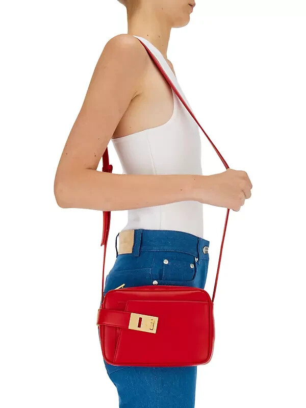 Ferragamo Archive Gancini Camera Crossbody Bag Women's Flame Red Zip Closure - Picture 1 of 22