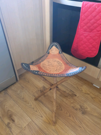 Antique stool with leather seat 