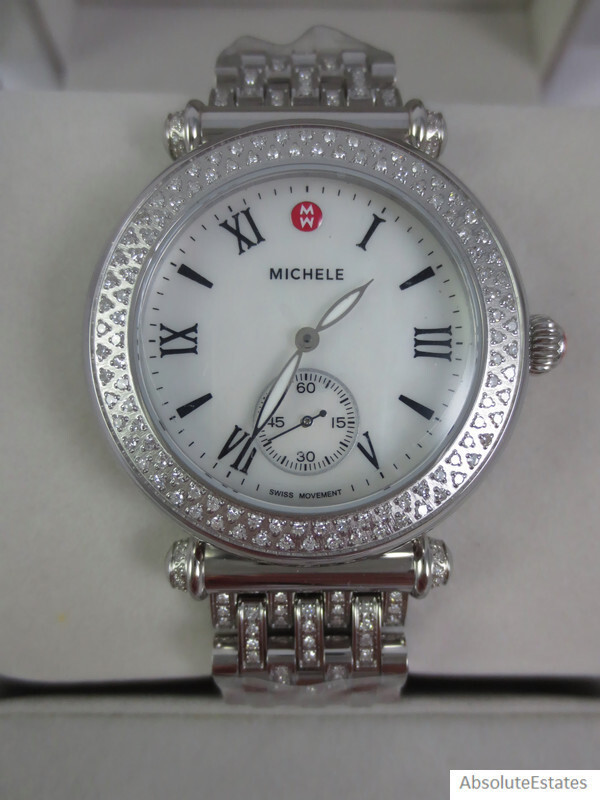 Pre-owned Michele Silver Diamond Caber Watch & Diamond Band Mw16a01a2025 Box