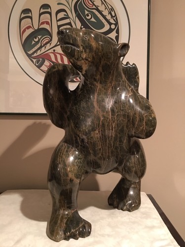 VINTAGE DANCING BEAR CARVING INUIT AUTHENTIC MADE IN CANADA 17 INCHES 58 LBS