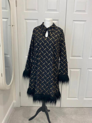Black & gold fur trim party dress 60 s style 16/18