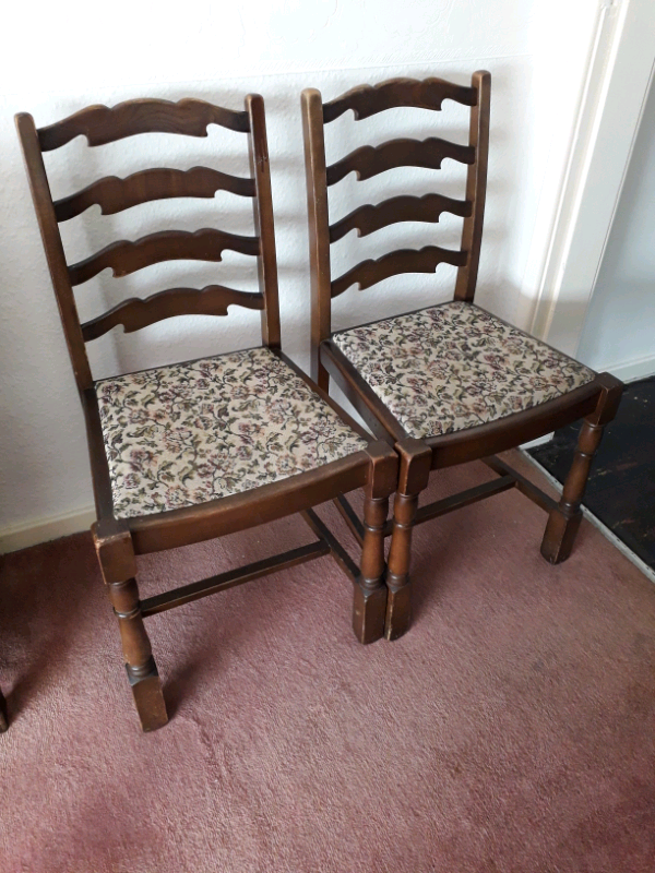 SOLD ***2 lovely Priory solid oak dining chairs with tapestry seat in