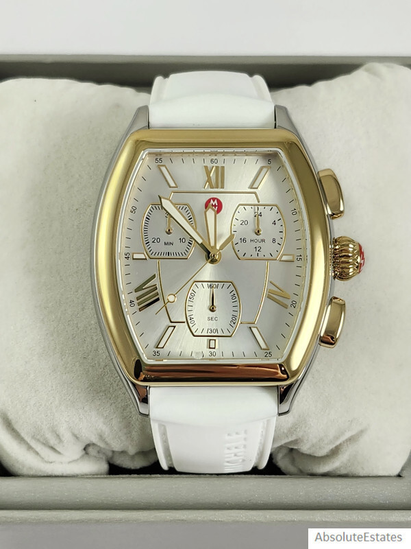 Pre-owned Michele Releve Sport Two Tone Gold Silver Watch White Silicone Mww19a000037