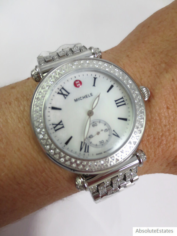 Pre-owned Michele Silver Diamond Caber Watch & Diamond Band Mw16a01a2025 Box