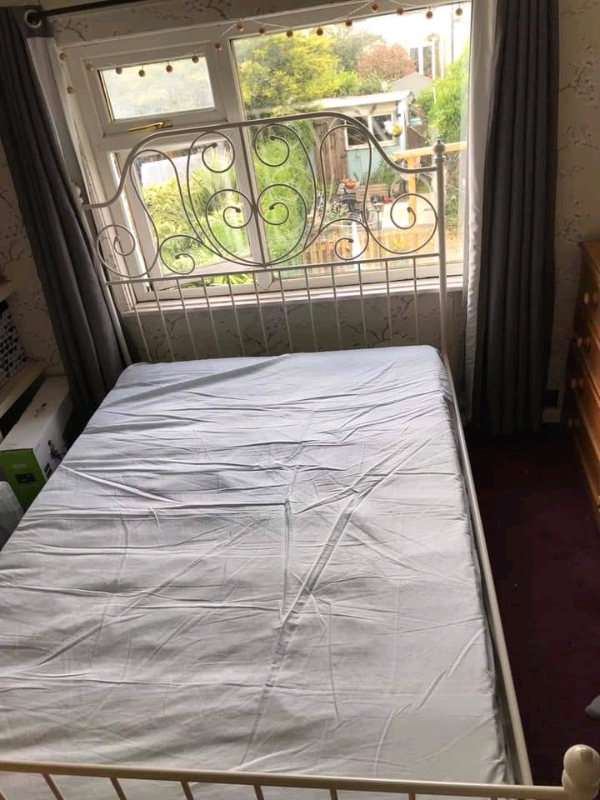 IKEA White Metal Double Bed Frame and Matress in Otley, West