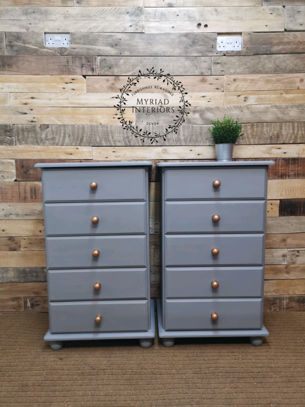 Refurbished solid pine tallboy chest of drawers / bedsides in