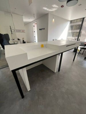Modern White Reception Desk with Black Metal Frame   90.5'' Wide | High Quality 