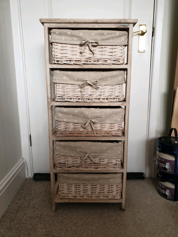 Light Wood Wicker Basket 5 Drawer Storage Unit In Bournemouth