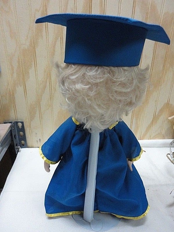 VTG. Precious Moments Composition Doll - Graduate with Stand - 16 Inch w/Booklet