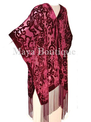 Pre-owned Maya Matazaro Art Nouveau Deep Red Caftan Kimono Burnout Velvet  Made In Usa