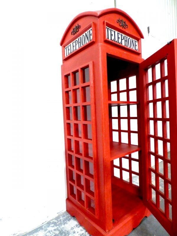Traditional Red London Telephone Box Wooden Cabinet New In