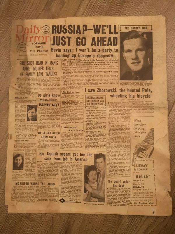 Antique Newspapers Daily Mirror Daily Express 1947 Free In