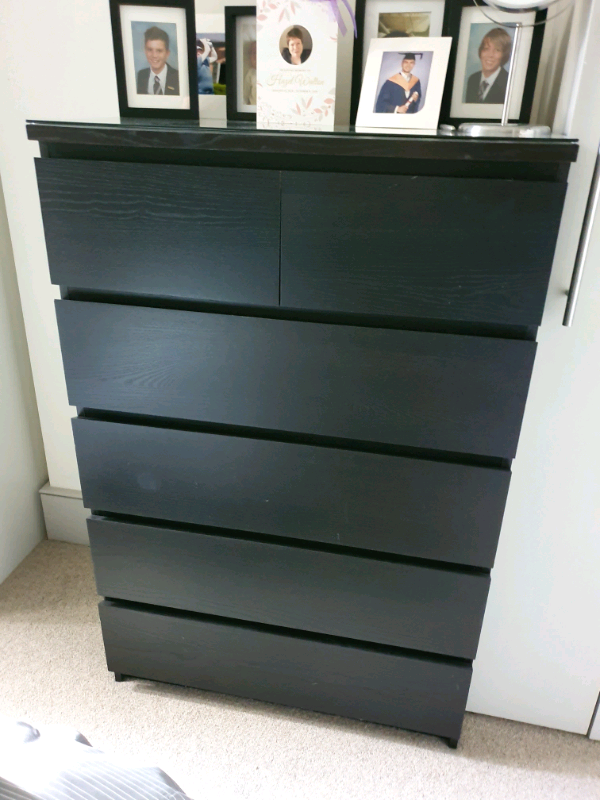 Ikea Malm Chest Of 6 Drawers Black Brown 80x123 Cm Black