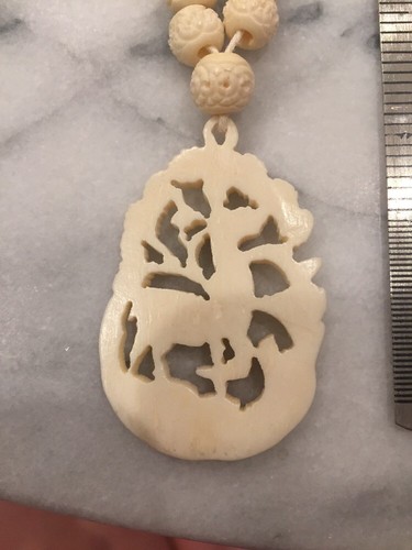 Vintage Unknown Material Possibly Cow Bone Necklace Deer Cutout Stunning 01-12