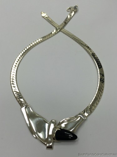 ESTATE PURCHASED .925 STERLING SILVER VERY PRETTY MODERN ART ONYX HERRINGBONE