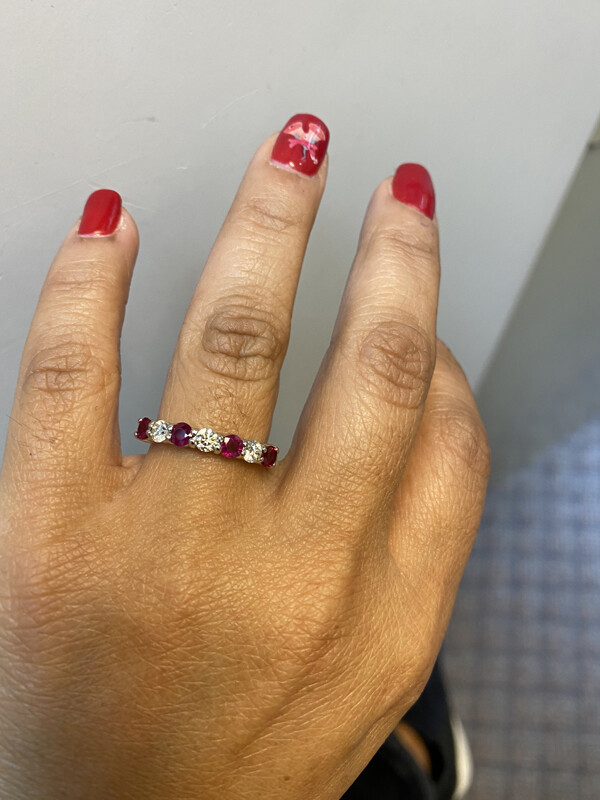 Pre-owned Morris 1.70 Carat Natural Diamond & Ruby Ring Band 14k White Gold