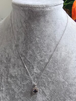 Estate Jewelry Multicolor Stone CZ Pendant .925 Sterling Silver Necklace 18"