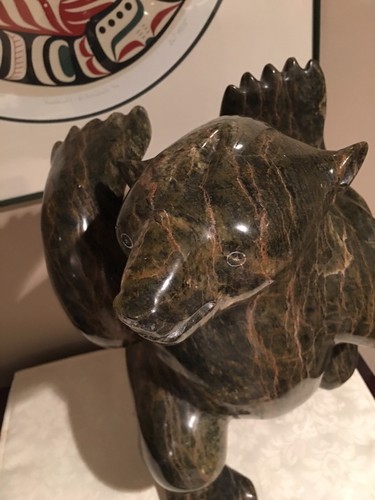 VINTAGE DANCING BEAR CARVING INUIT AUTHENTIC MADE IN CANADA 17 INCHES 58 LBS