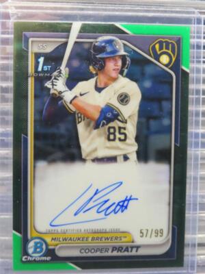 2024 Bowman Cooper Pratt Chrome Green Refractor 1st Prospect Auto #57/99 Brewers