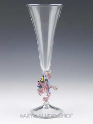 1991 Eric Brakken Studio Art Glass TROPICAL FISH GOBLET